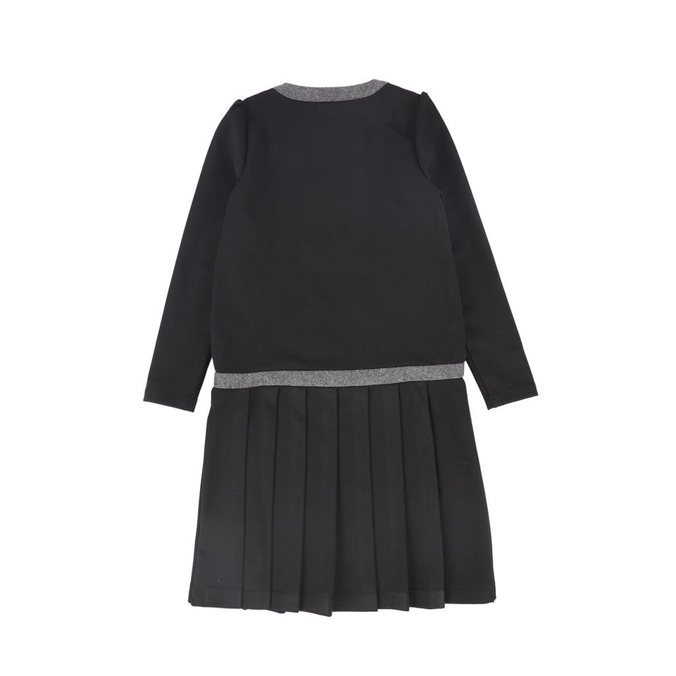 Bamboo Black Double Breasted Pleated Dress