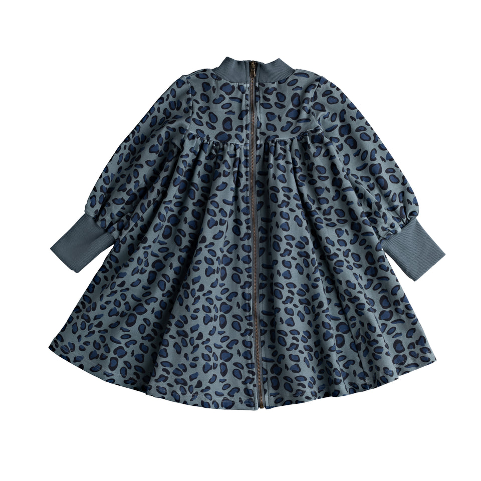 Birnham on the Sea Swing Blue Leopard Dress