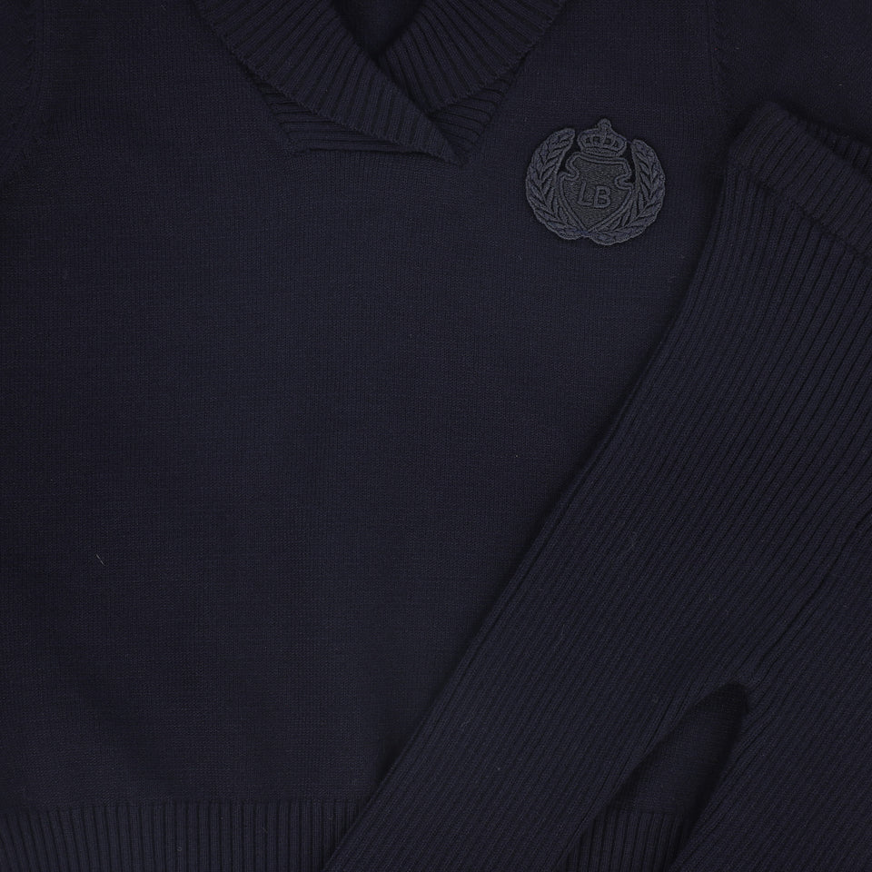 Le Bourdon Navy Wrap Neck Sweater Set