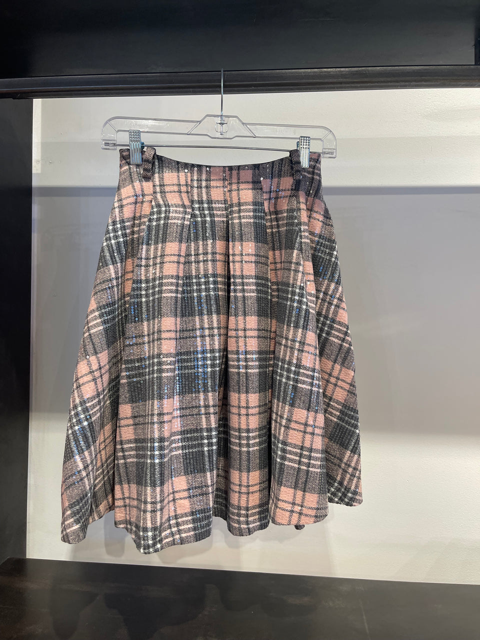 Alapage Pink Tartan Sequin Giacinto Pleated Skirt