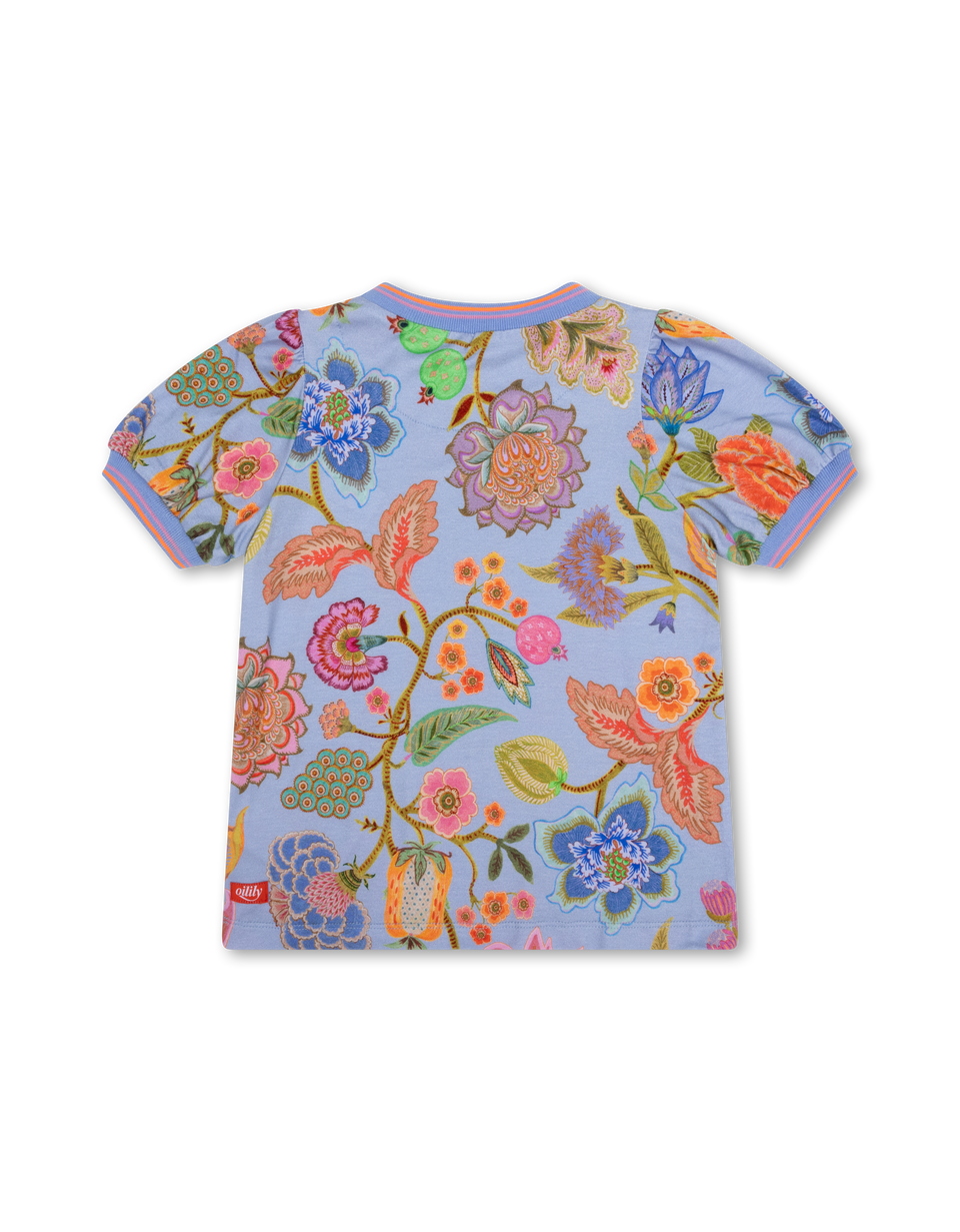 Oilily Terry Girls Puff Sleeve Tee with Large Flowers