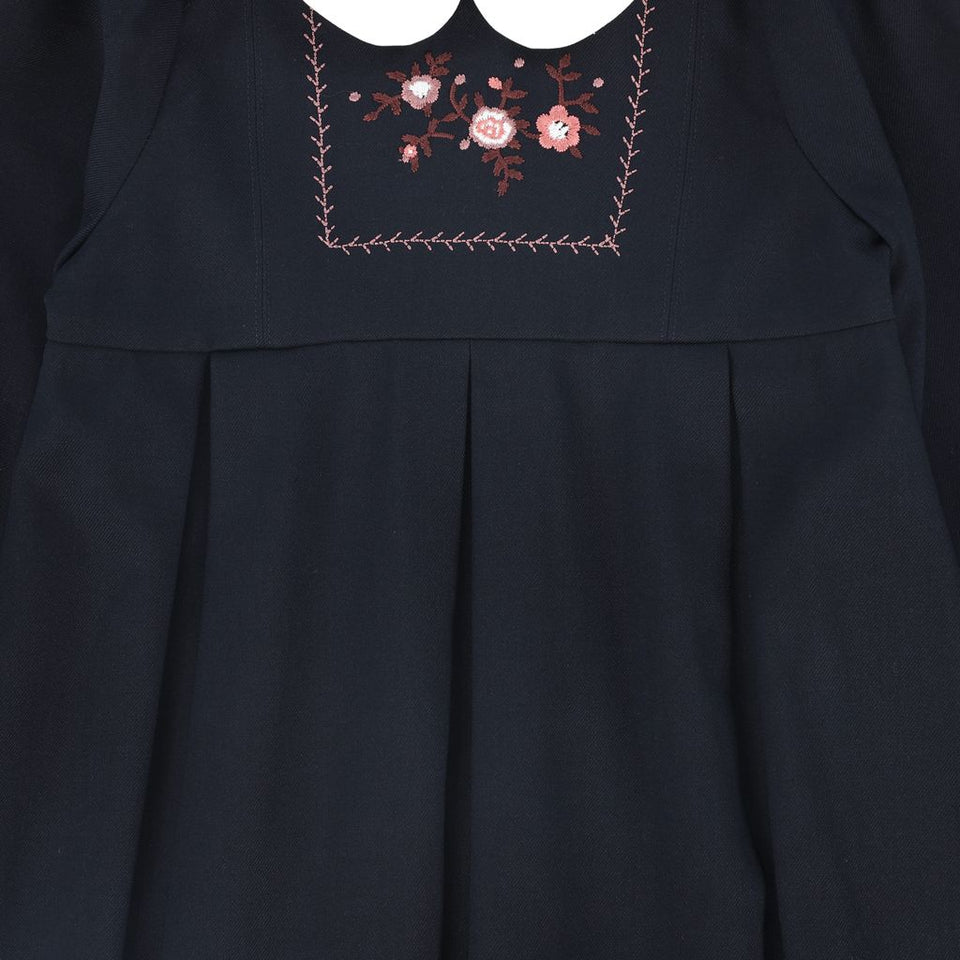 Bamboo Navy Wool Embroidered Dress