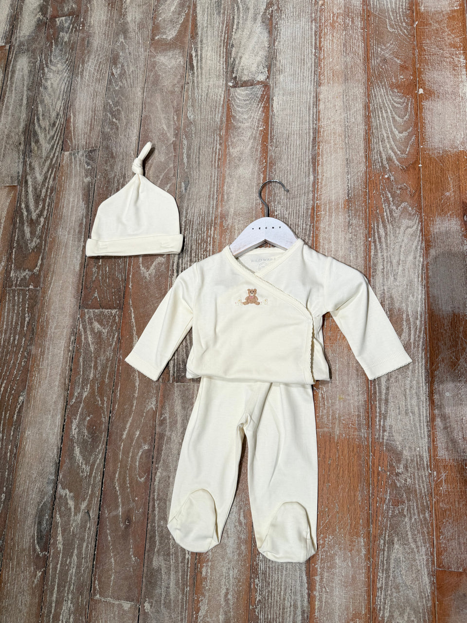 Wild Wawa Pearl Bear With Flowers Embroidered 3pc Set