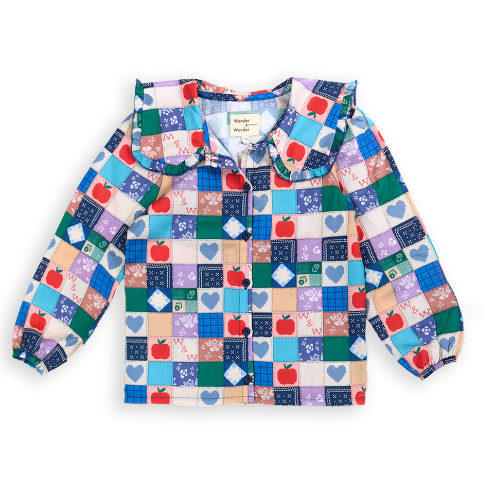 Wander and Wonder Multi Quilt Ruffle Collar Blouse