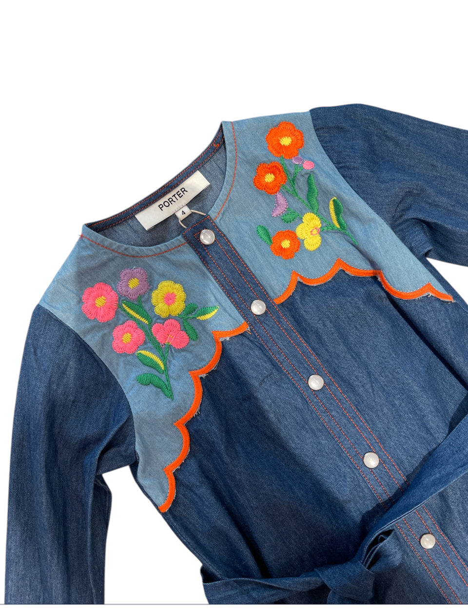 Porter Denim w/ Neon Embroidery Detailed Dress