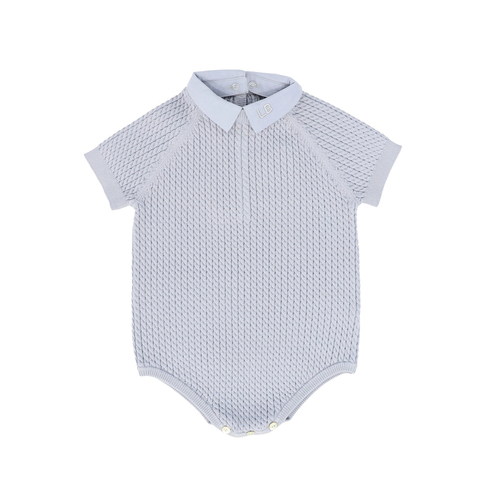Le Bourdon Light Blue Cable Knit Romper