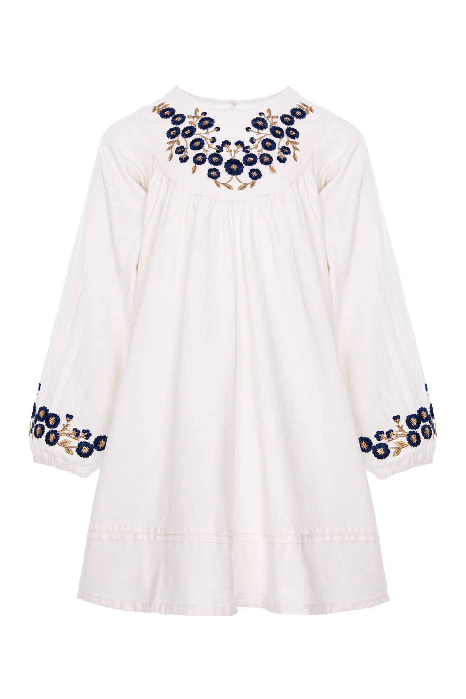 Pernille Christina Ivory/Blue Embroidered Dress