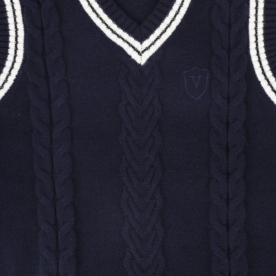 Valentina Navy Cable Knit Flower Vest