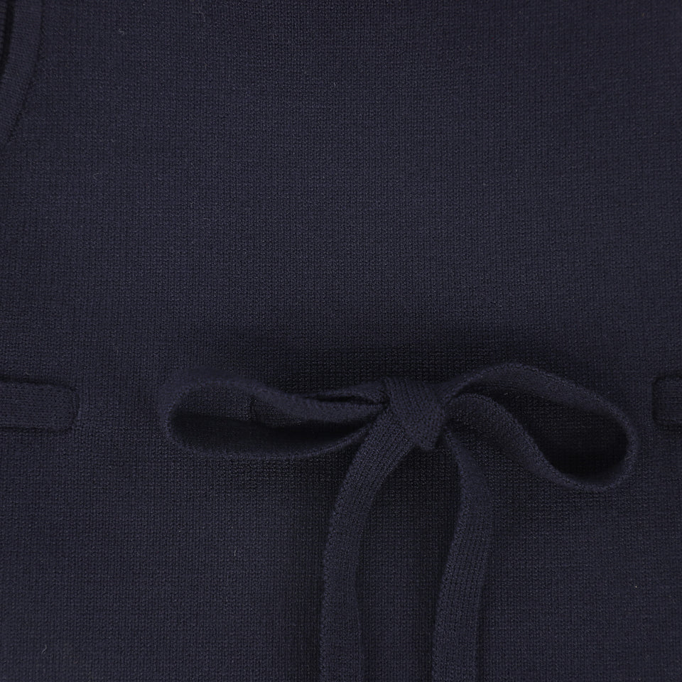 Bamboo Navy Bow Knit Overalls