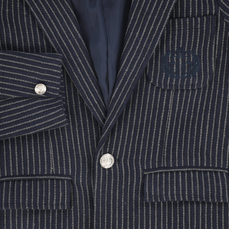 Le Bourdon Navy Piped Knit Blazer