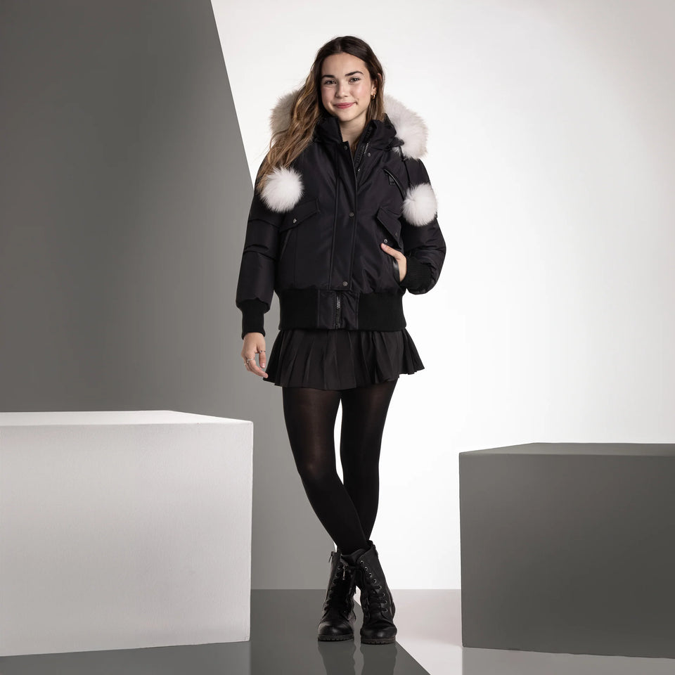 Ellabee Layla Black/White Canvas Pom Pom Bomber