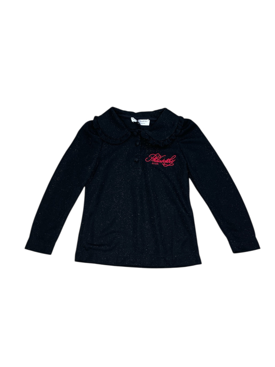Philosophy Black LS Lurex Top w/ Collar
