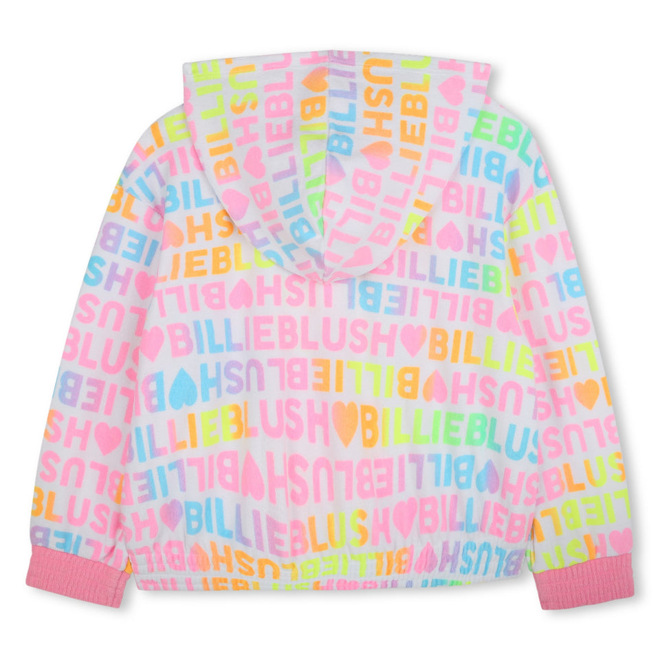 Billie Blush White Terry Allover Print Zip Up Sweatshirt