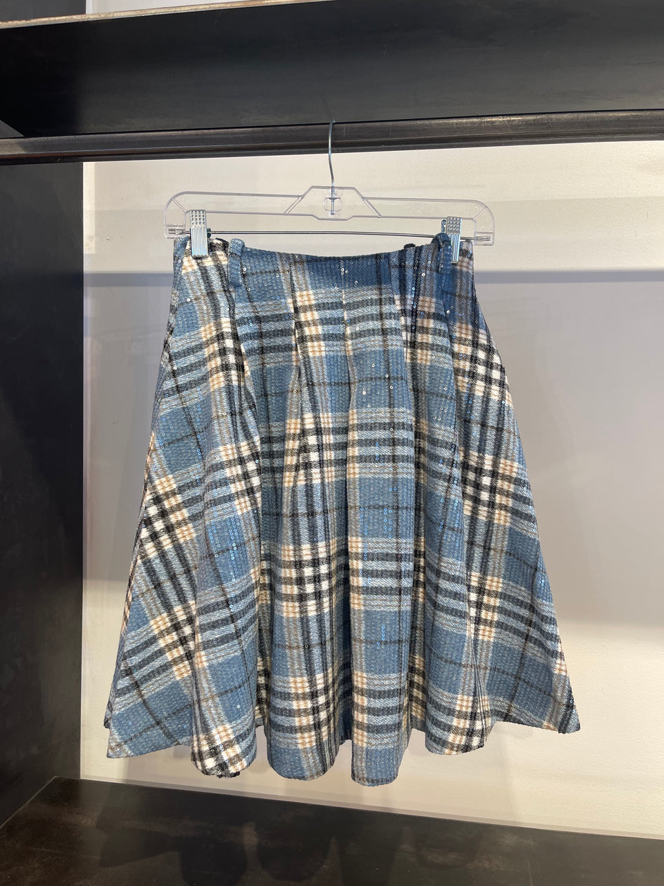 Alapage Sky Blue Tartan Sequin Giacinto Pleated Skirt