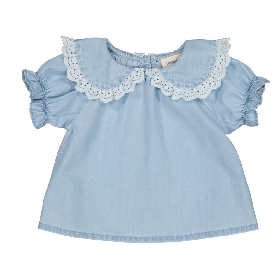 Louis Louise Pink Denim Overall Set with Blue Denim Shirt