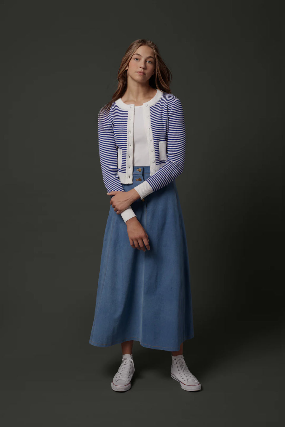 Elle oh Elle Blake Cardigan in Royal Blue White Stripes