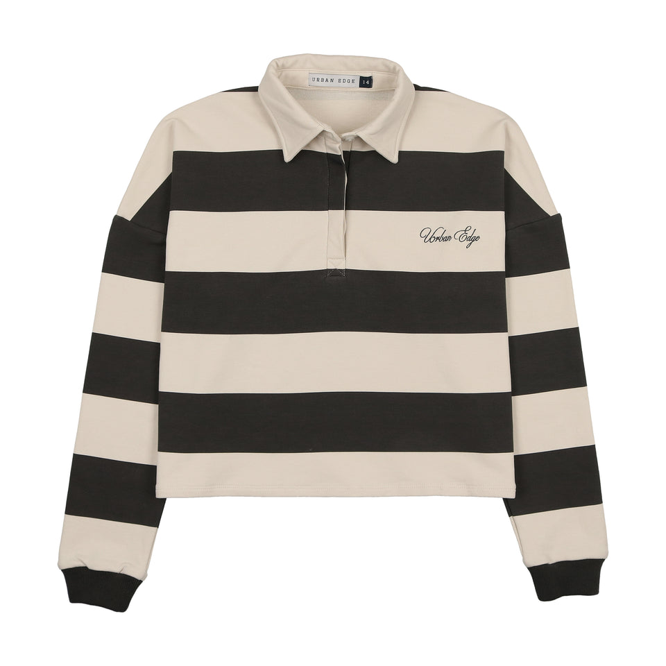 Urban Edge Black Rugby Striped Polo