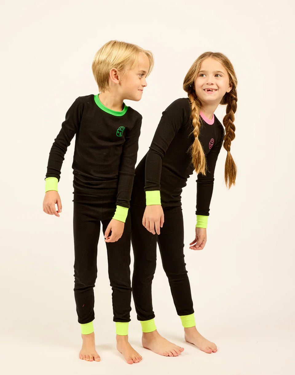 Little Parni Pink/Black Heartlock Neon Cuff Pajamas