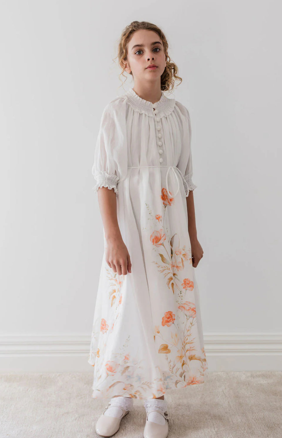 Petite Amalie Border Floral Linen Dress