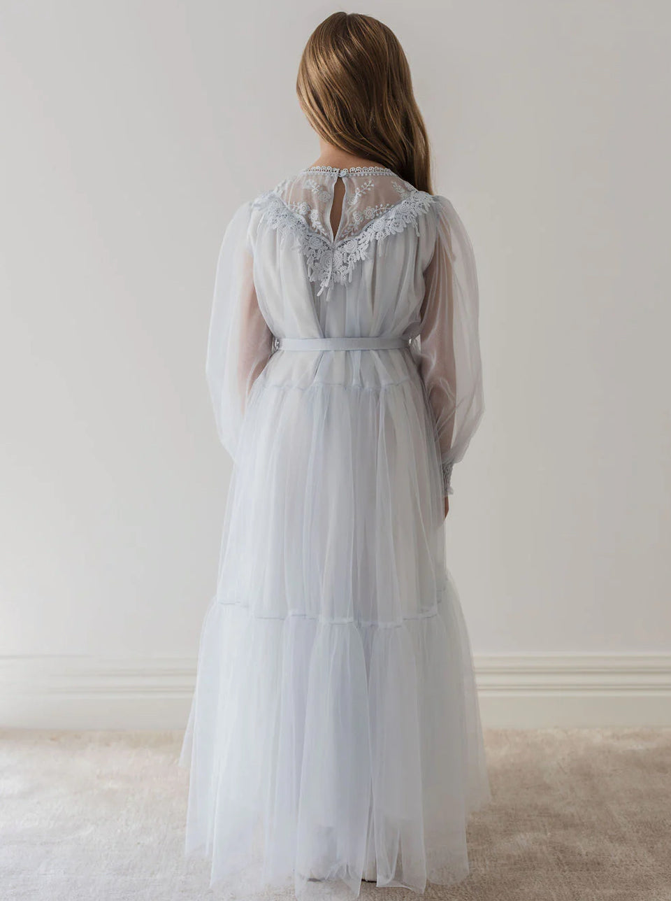 Petite Amalie Soft Blue Vintage Yoke Tulle Gown