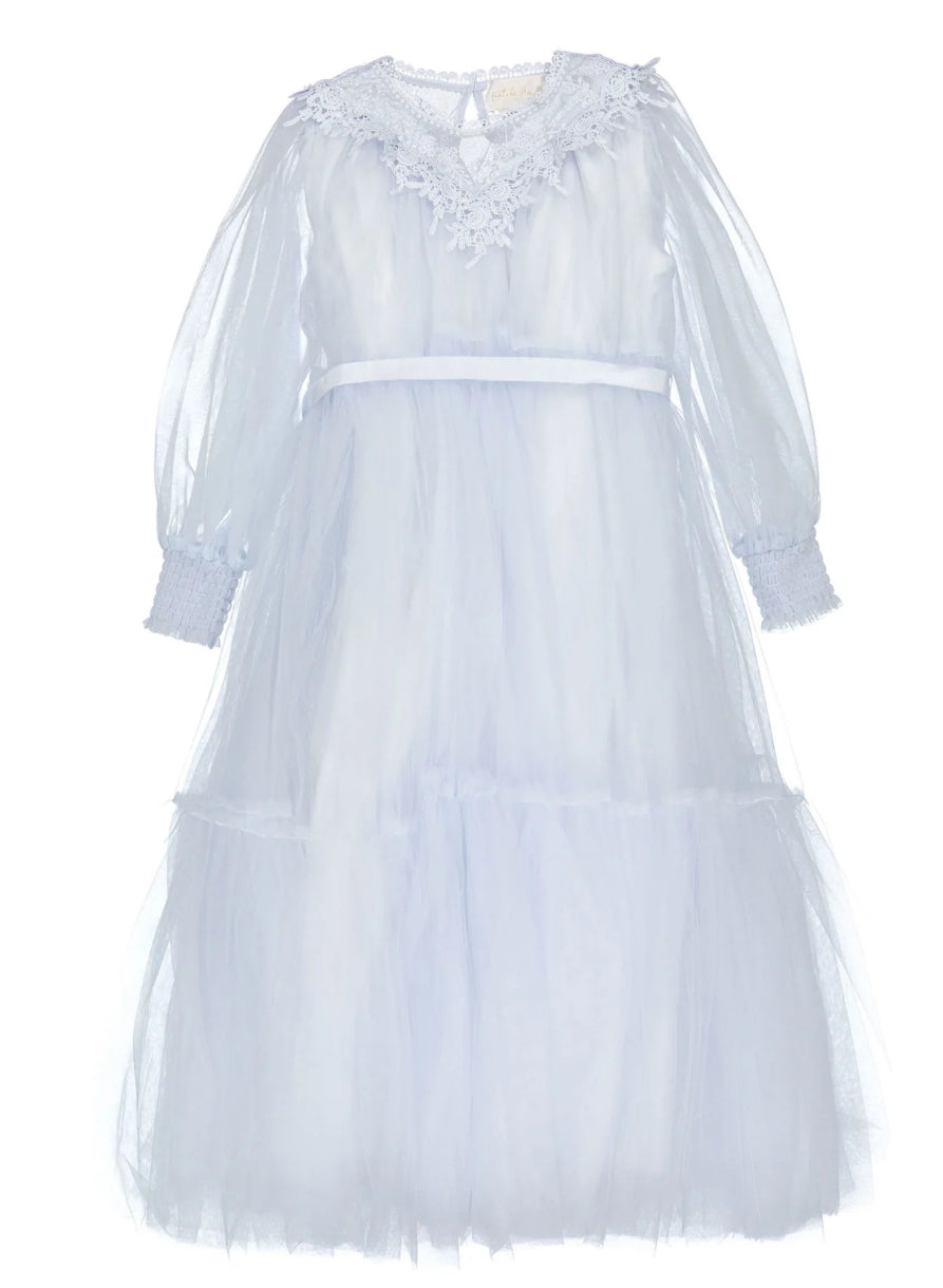 Petite Amalie Soft Blue Vintage Yoke Tulle Gown no belt – Elegant Child NY