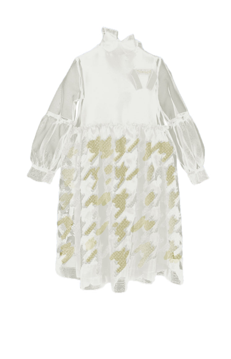 Mimisol Cream Pie De Poule Embellished Dress