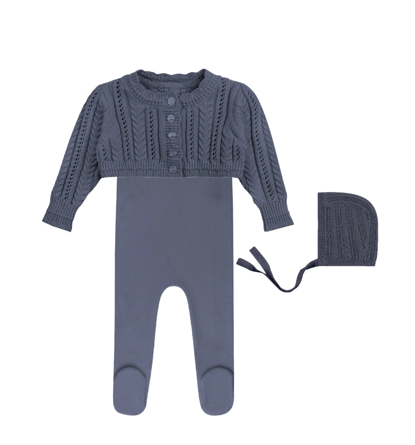 Looms Cable Pointelle Flat Blue 3pc Set