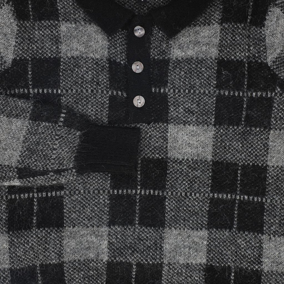 Bamboo Charcoal Plaid Knit Collar Sweater size up runs small