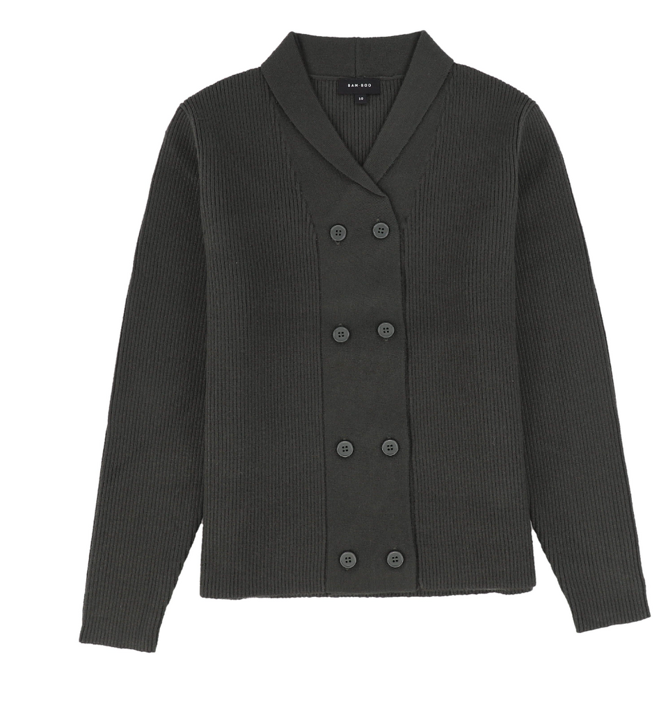 Bamboo Hunter Green Ribbed Knit Double Breasted Blazer