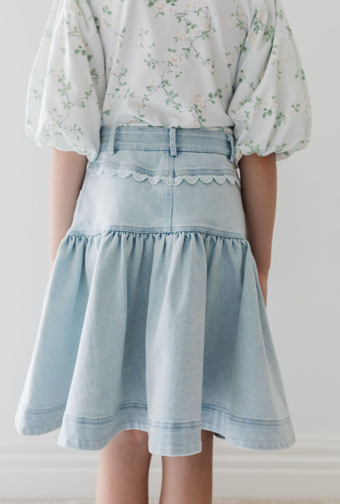 Steph Lace Trim Denim Skirt