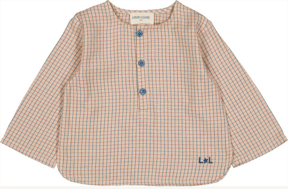 Louis Louise Beige Check Shirt w/ Corduroy Overall Set