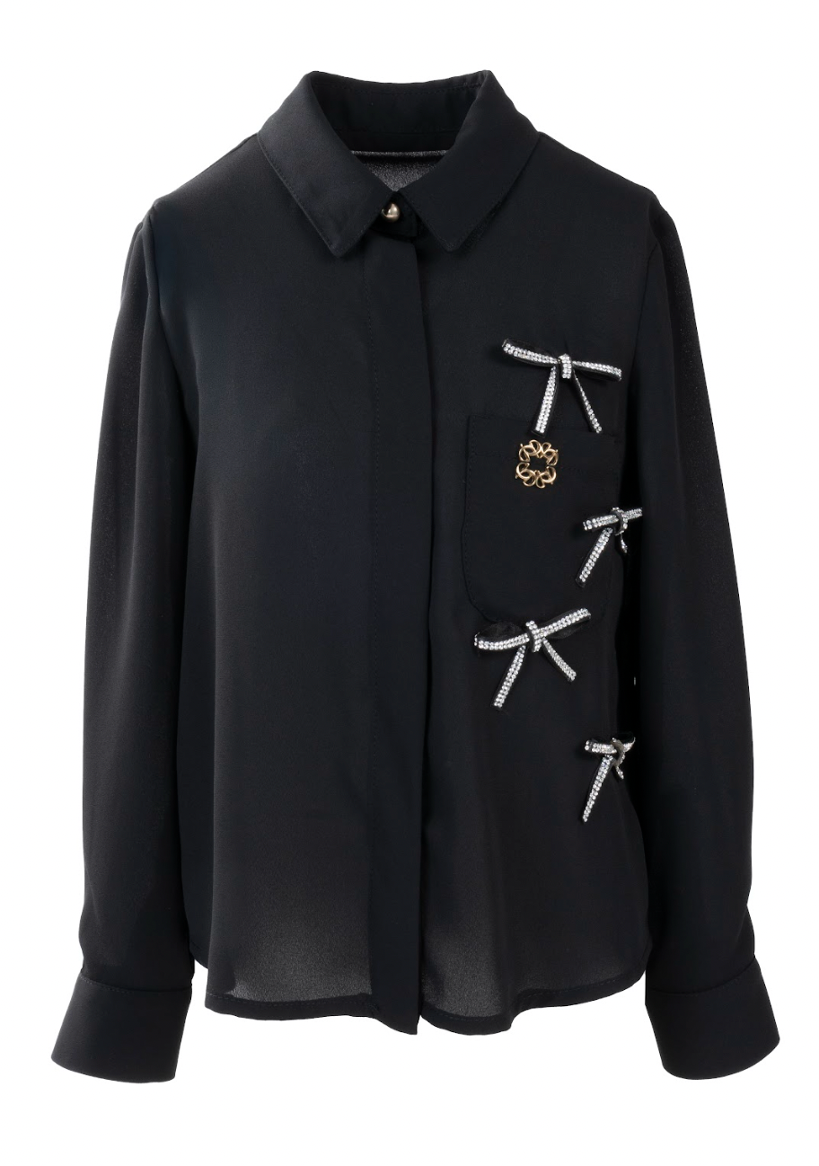 Elie Saab Black Crepe Blouse with Bow Set