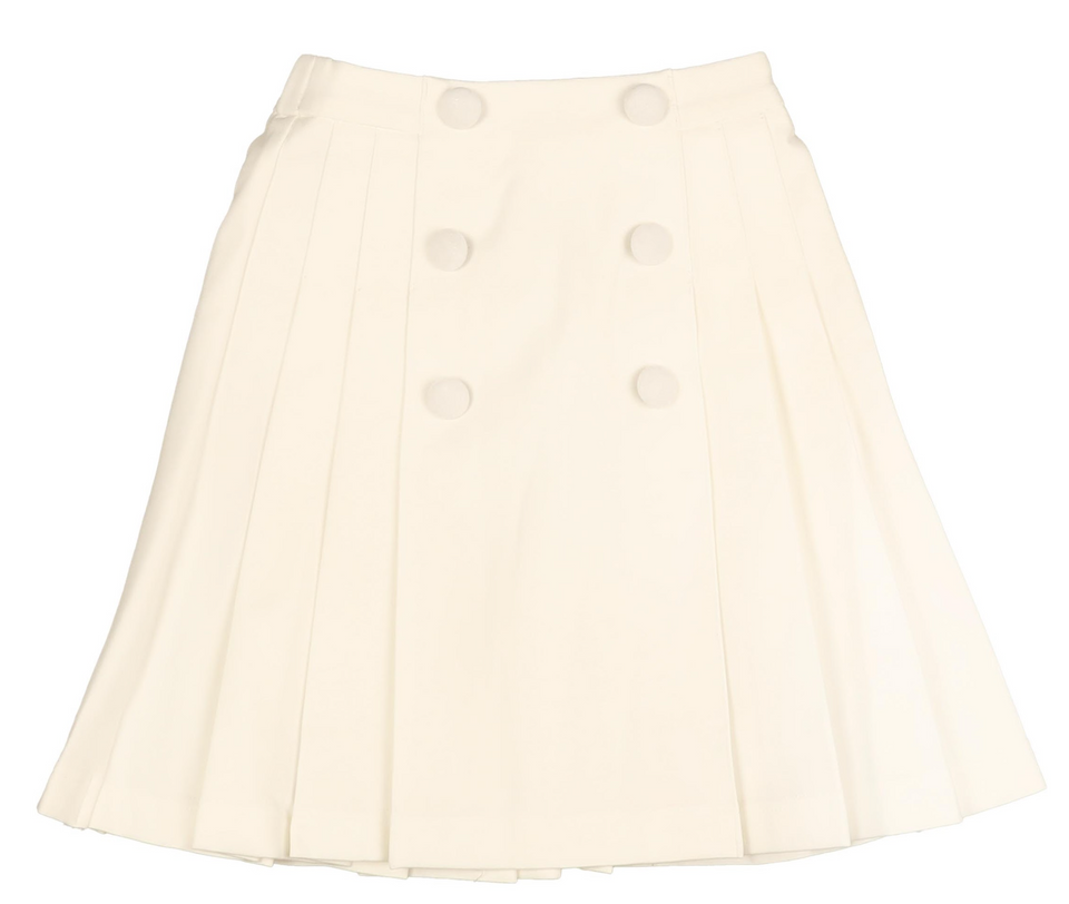 Belati Ivory Scuba Pleated Skirt w/ Embroidered Top