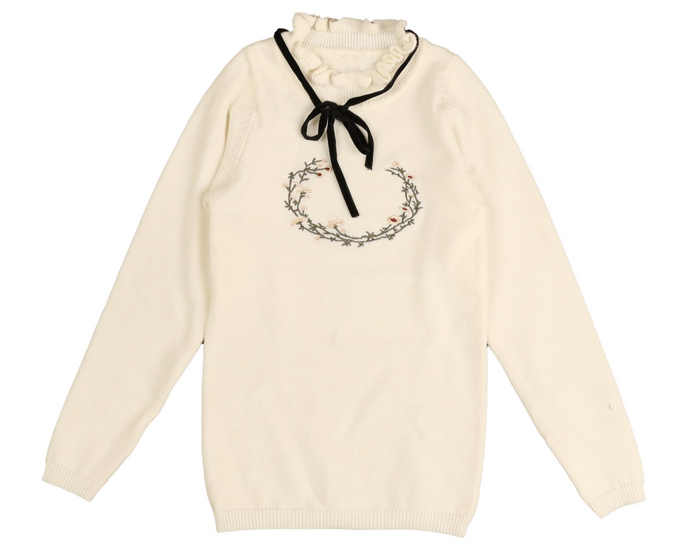 Belati Ivory Scuba Pleated Skirt w/ Embroidered Top