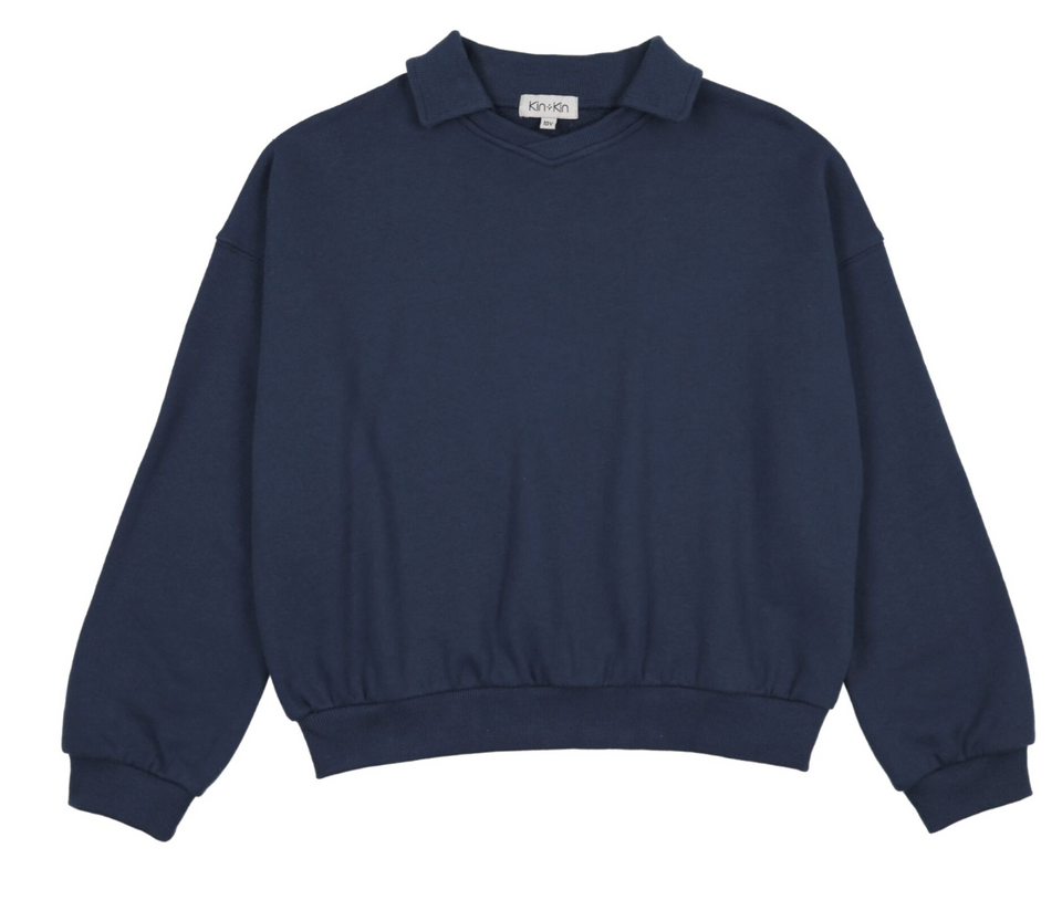 Kin Kin Midnight Blue V-Neck Collar Sweatshirt