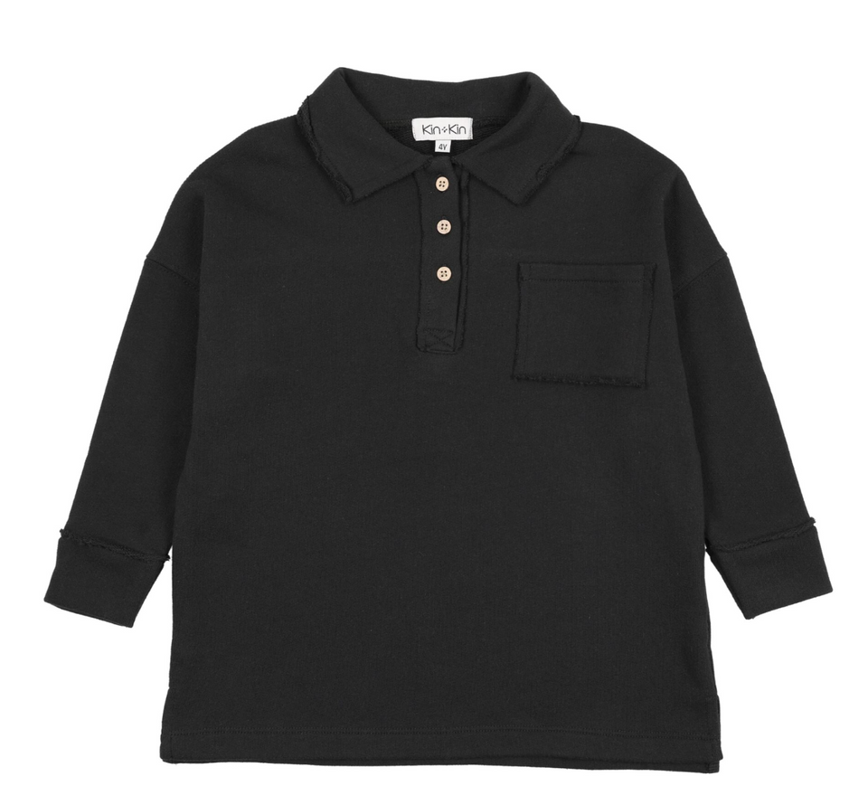 Kin Kin Black Raw Edge Pocket Sweatshirt