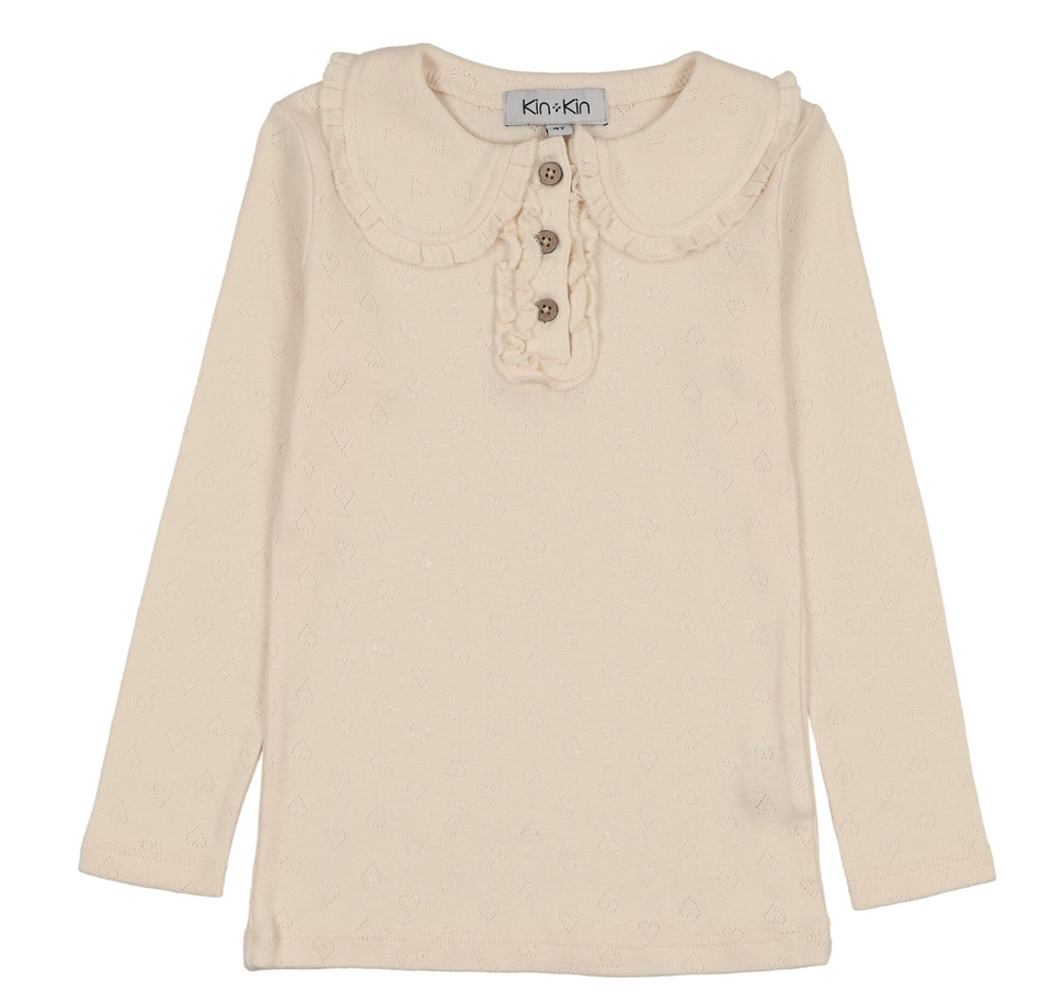 Kin Kin Cream Heart Pointelle T-Shirt