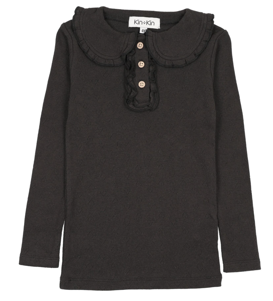 Kin Kin Black Heart Pointelle T-Shirt