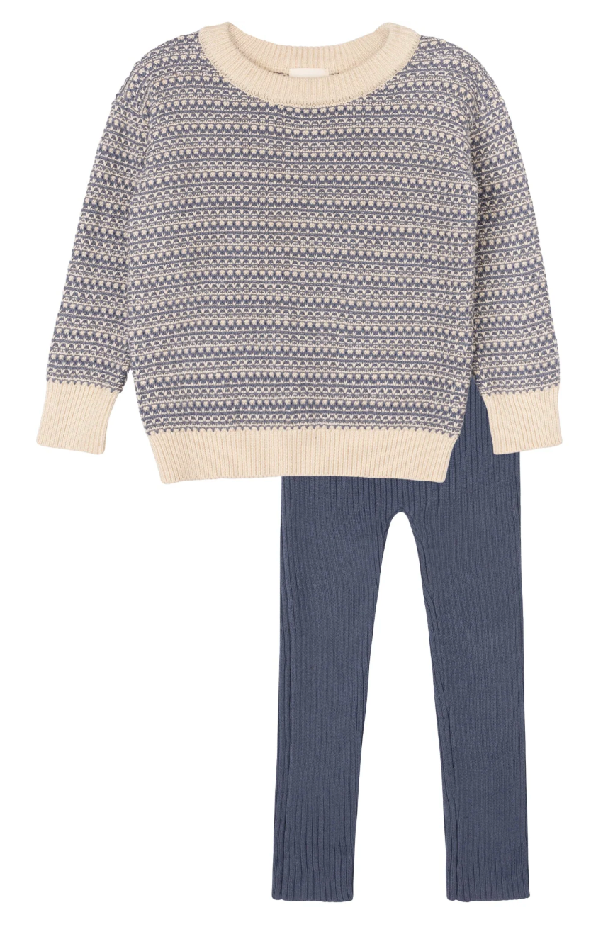 Looms Distressed Knit Blue/Ivory Toddler Set