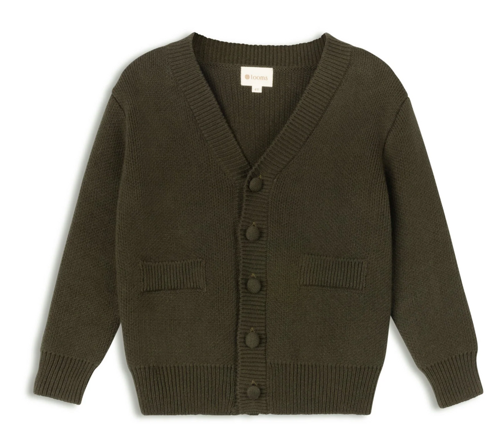 Looms Dense Knit Olive Turtleneck/Cardigan Set
