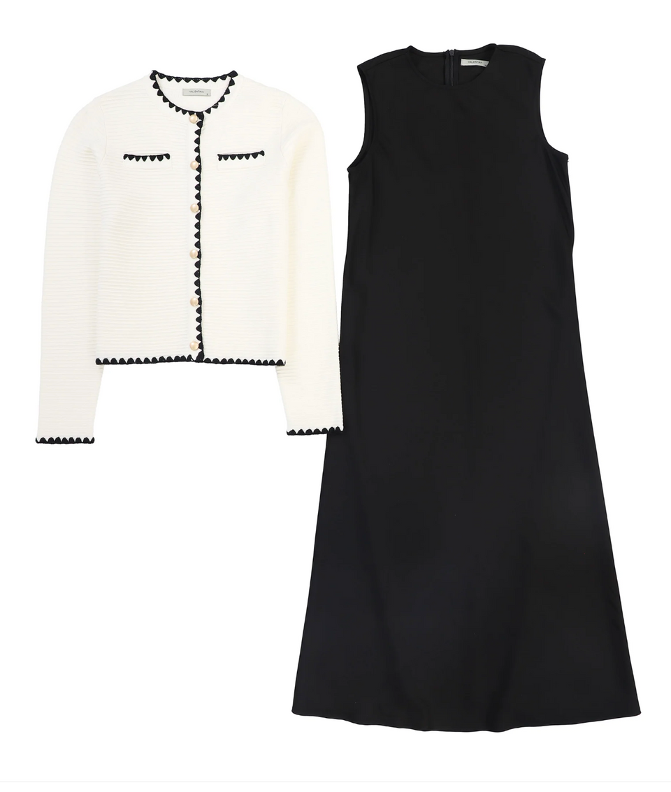 Valentina Black/Ivory Crochet Cardigan Maxi Dress