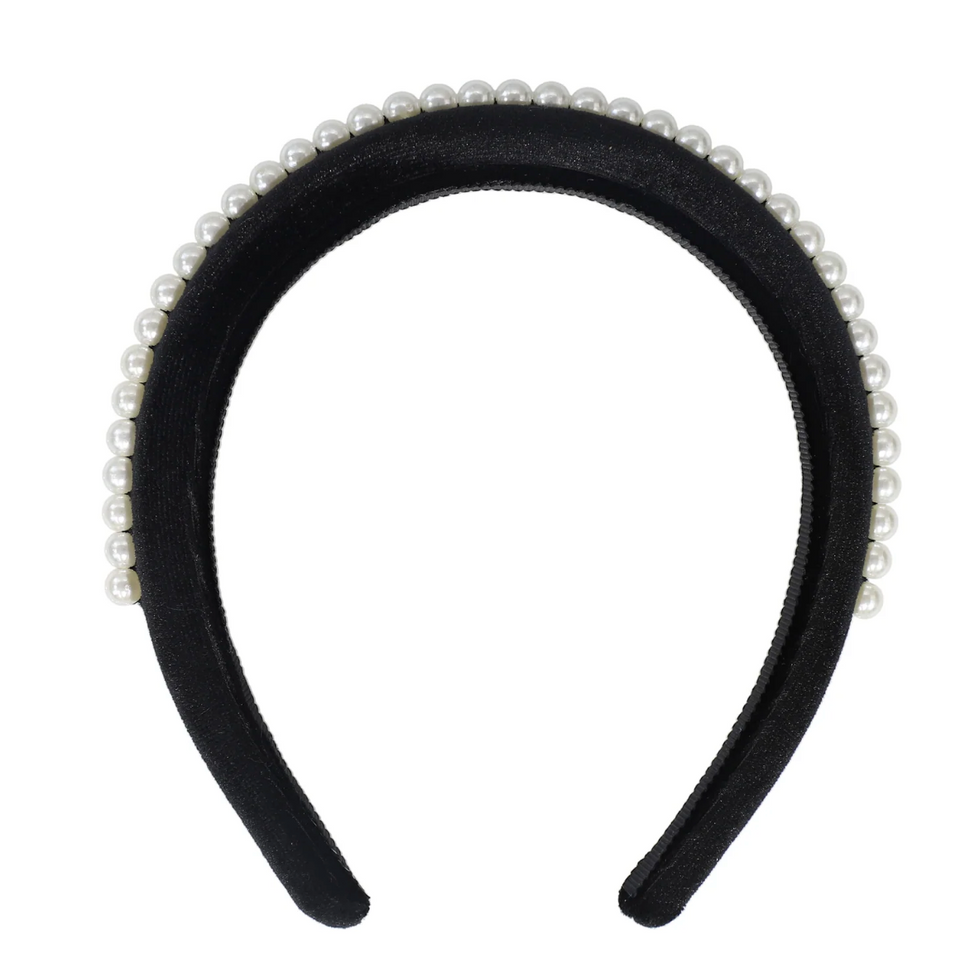 Francesca Guiliano Black/Ivory Velvet Pearl Headband