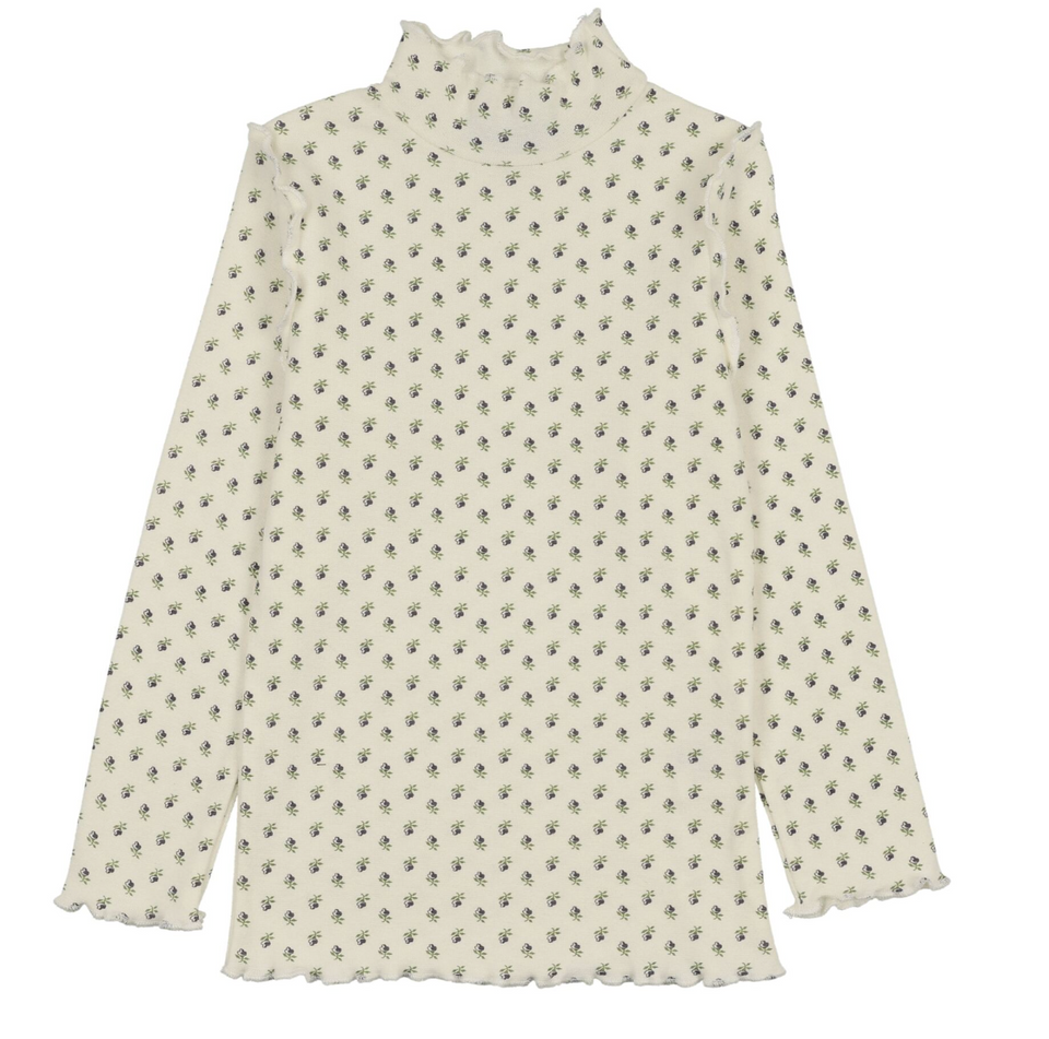 Kin Kin Tulip Print Plum Scalloped Edge Mockneck