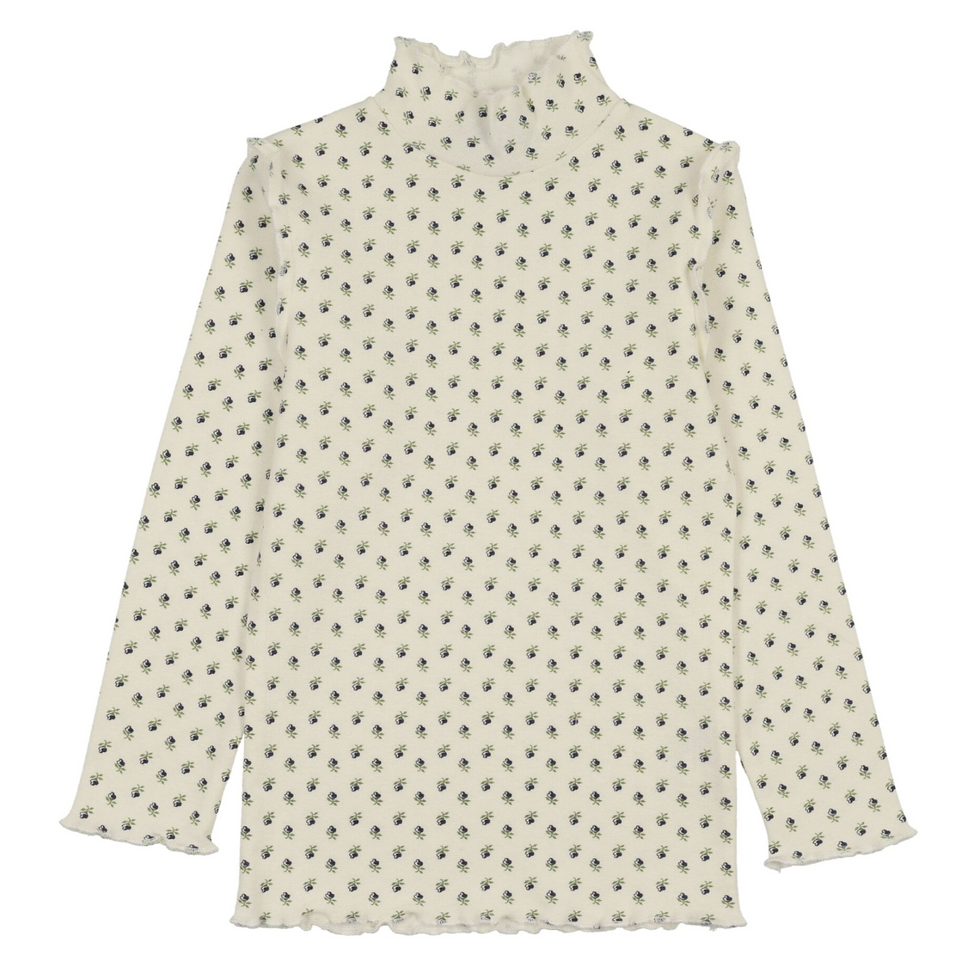 Kin Kin Tulip Print Blue Scalloped Edge Mockneck