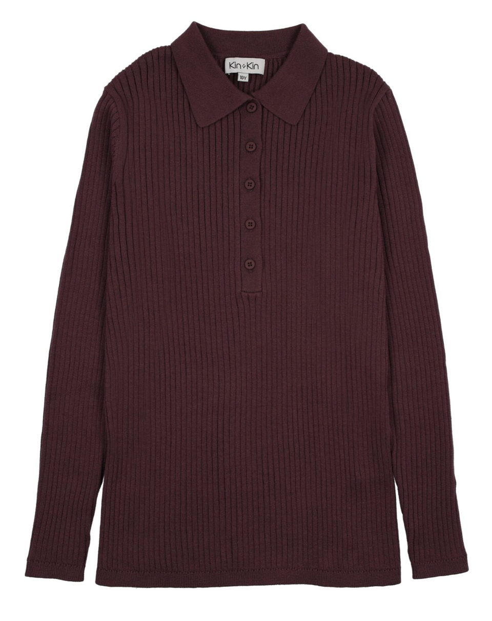 Kin Kin Plum Ribbed Knit Polo