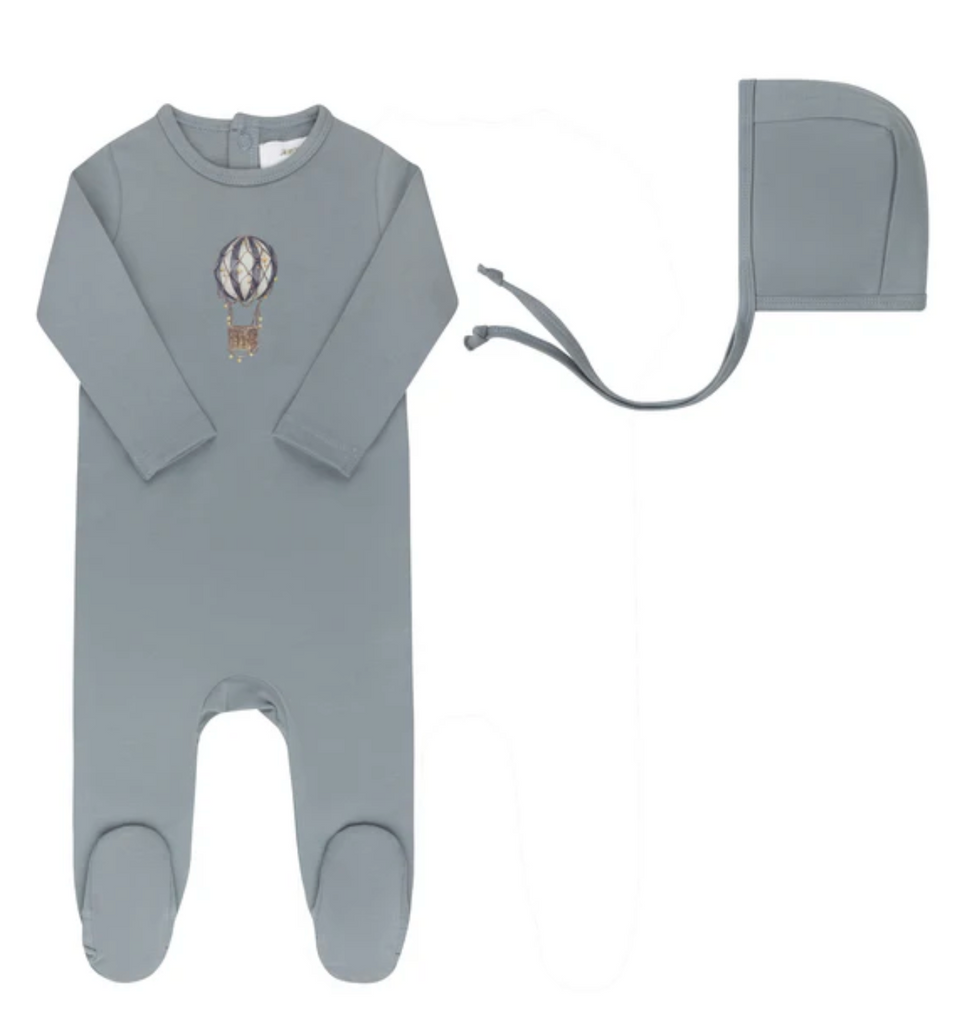 Aurora French Terry Hot Air Balloon Blue Footie