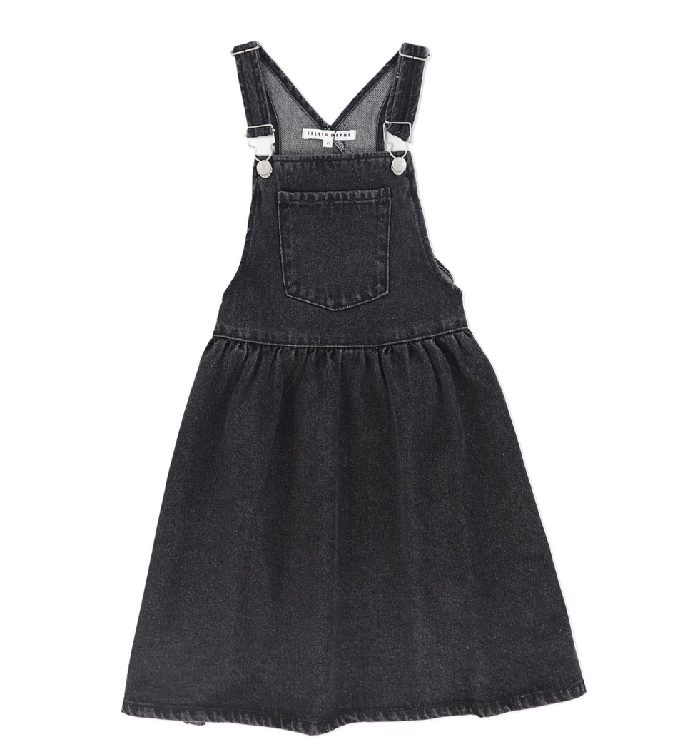 Little Parni Black Denim Pinafore Dress
