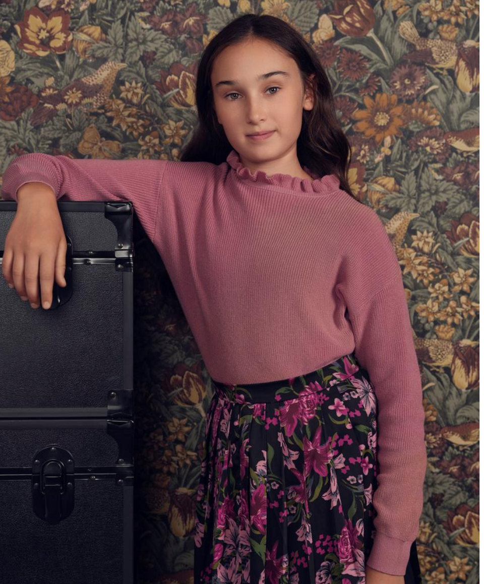 Teela Orchid Ruffle Knit Top