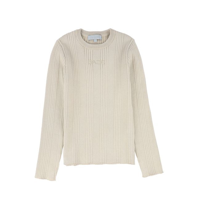 Bace Beige Ribbed Knit Embroidered Sweater