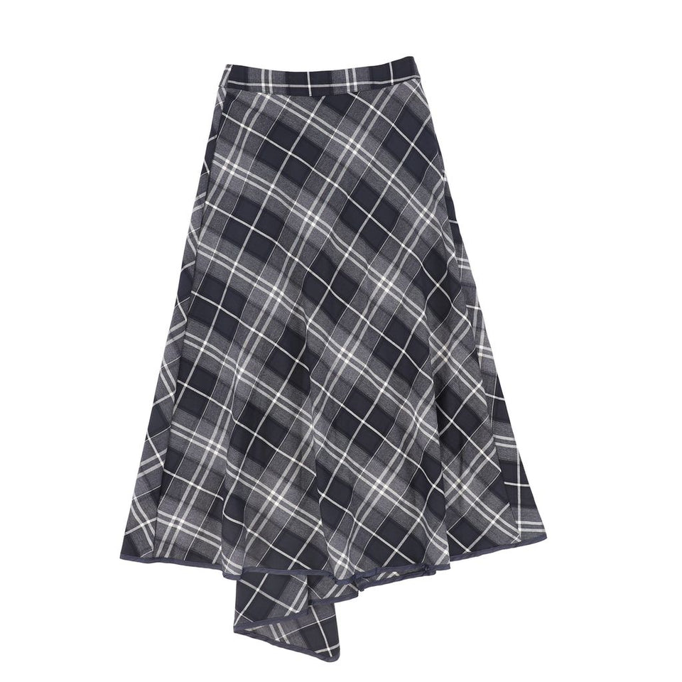 Bamboo Navy Plaid Wrap Ruffle Maxi Skirt